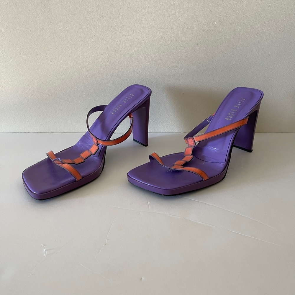 Bella Ricco Neon Orange Purple Square-toe Heels Size 9 - Picture 3 of 9